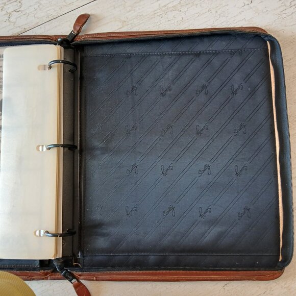Vtg SCULLY Brown Leather Briefcase Planner Portfolio 3 Ring Binder Handles 13x11 - Picture 11 of 16